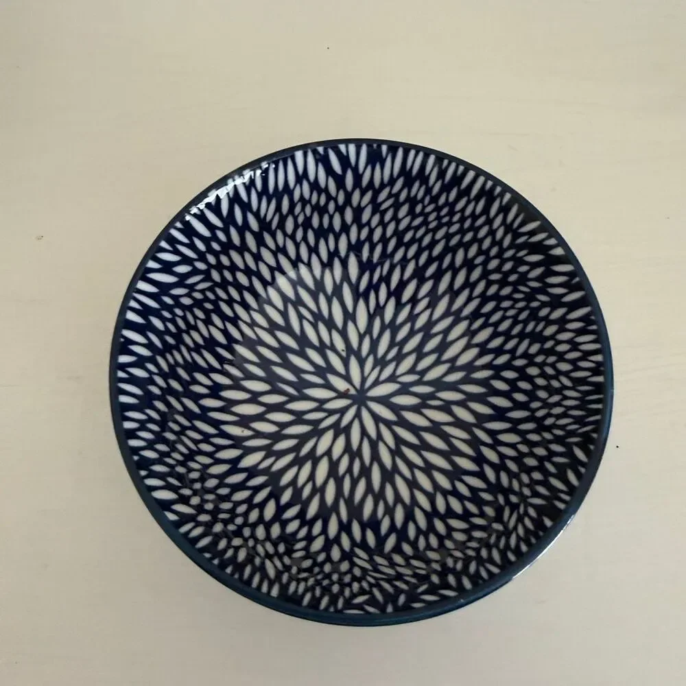 Emika Blue & White Pattern Bowl | Indigo Floral Burst Interior | Small Ceramic B